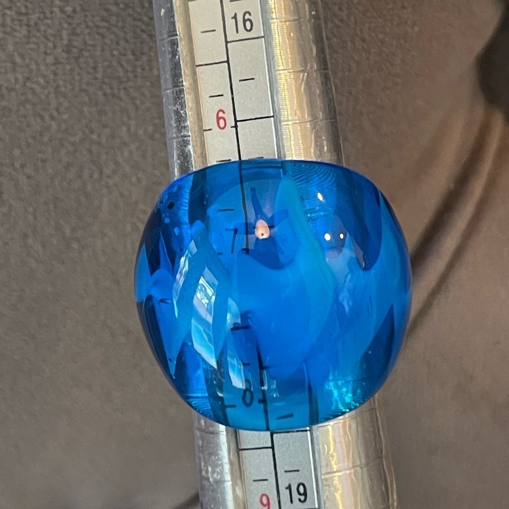 Hand Blown Murano Blue Swirl Art Glass Dome Ring